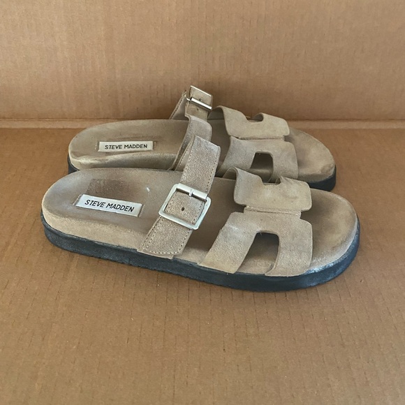 Steve Madden Mayven Suede Slide Sandals Taupe | Women's Size 8 - Picture 1 of 7